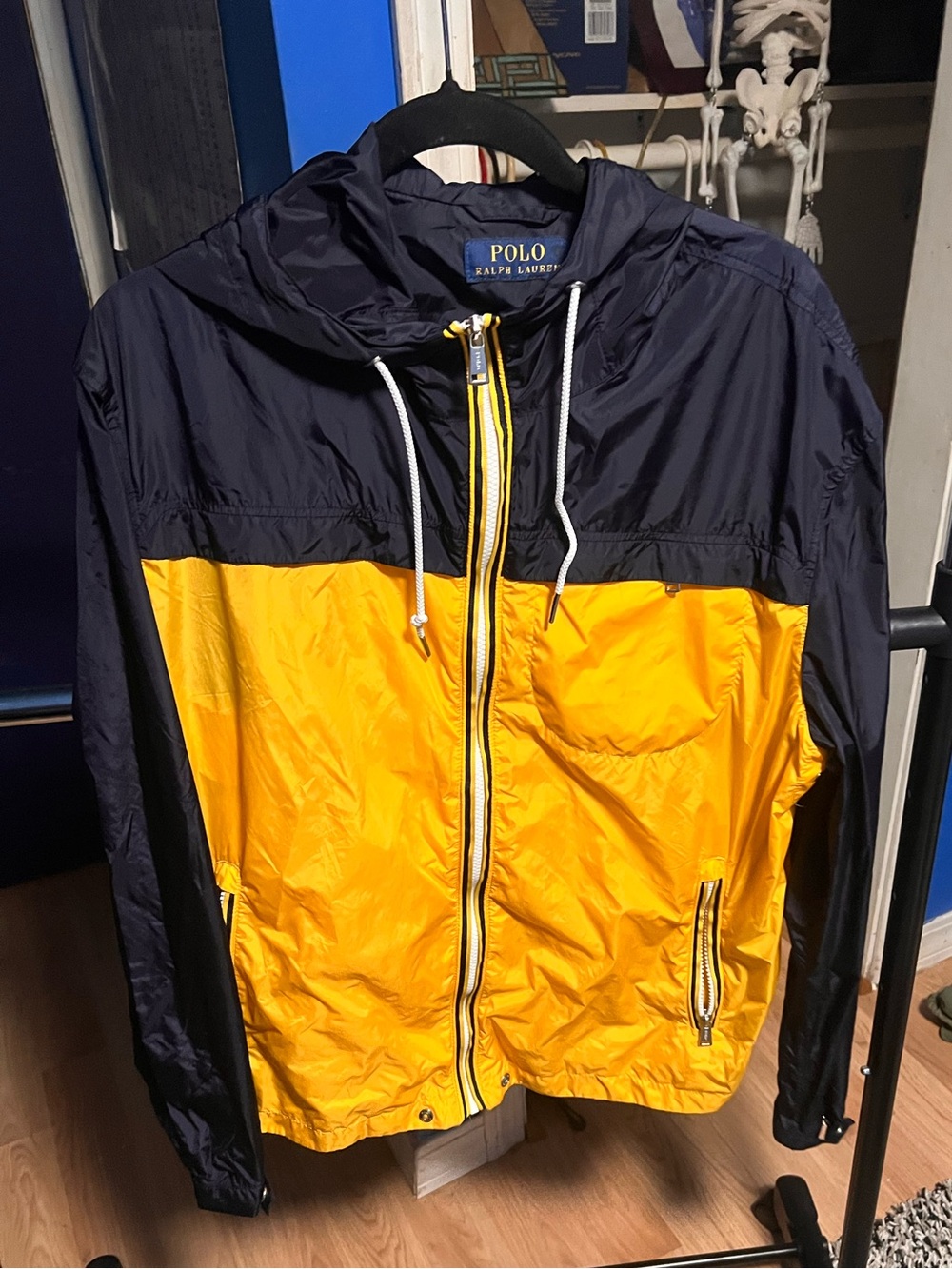 Polo by Ralph Lauren Navy and Yellow Colorblock Hooded Windbreaker